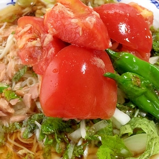 残り物とトマトツナ素麺